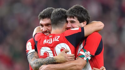 Athletic Bilbao players celebrate their win. AFP