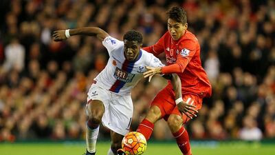Wilfried Zaha shown in action during a Premier League match against Liverpool in November. Lee Smith / Action Images / Reuters