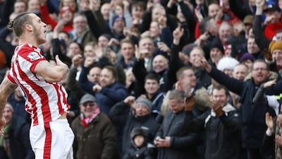 Stoke City's Marko Arnautovic celebrates after scoring their second goal against Manchester United on Saturday in the Premier League. Carl Recine / Action Images / Reuters / December 26, 2015