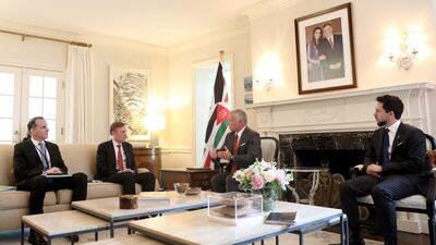 King Abdullah II and Crown Prince Al Hussein meet with US National Security Adviser Jake Sullivan.