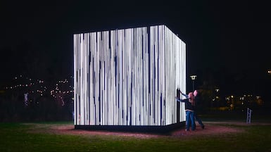 As Water Falls by Bruno Aiello Destombes is one of many installations part of light art festival Manar Abu Dhabi 2025. Photo: Bruno Aiello Destombes