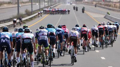 Riders compete in the sixth stage of the UAE Cycling Tour from Deira Islands to Palm Jumeirah. AFP