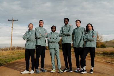 Professional runners and On Athletics Club Global Team, from left, Dathan Ritzenhein, Joe Klecker, Hellen Obiri, Patrick Kiprop, Ryan Ford and Laura Thweatt. Photo: On