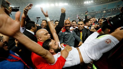 Tunisia's Ghaliene Chaaleli celebrates after the match. Reuters