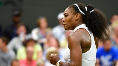 US player Serena Williams celebrates a point against Russia's Svetlana Kuznetsova during their women's singles fourth round match on the eighth day of the 2016 Wimbledon Championships at The All England Lawn Tennis Club in Wimbledon, southwest London, on July 4, 2016. AFP