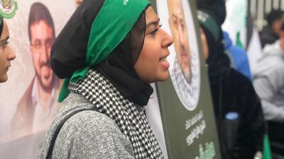 Mourners gather during the funeral of the deputy head of Hamas. Nada Atallah / The National