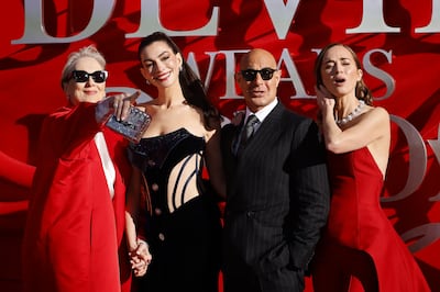 From left, Streep, Hathaway, Stanley Tucci and Emily Blunt all return for the sequel 20 years after the original hit film. EPA