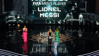 Lionel Messi is announced as the winner of the Fifa Best Men's Award. Getty