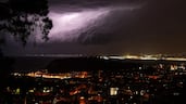 Lightning strikes in the arcus clouds over the Bay of Angels in Nice, south-eastern France. AFP