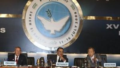 Cuban president Raul Castro, left, Egyptian leader Hosni Mubarak, centre, and UN Secretary General Ban Ki-moon in 2009.