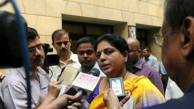 Tessy Thomas, India's top ballistic missile expert, speaks to reports on April 20 after India launched Agni V.