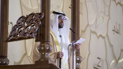 Imam Khalifa Al Dhaheri leads Friday prayers and absentee funeral prayer at the Sheikh Zayed Grand Mosque. Ryan Carter / Crown Prince Court - Abu Dhabi