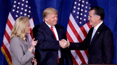 Donald Trump meets then Republican presidential candidate, Mitt Romney, in 2012 after announcing his endorsement of his bid. (AP Photo/Julie Jacobson, File)
