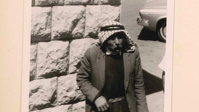Sommerreise in den Nahen Osten (Summer Trip to the Near East). A portrait of a man wearing an aghal and keffiyeh in Palestine, 1966