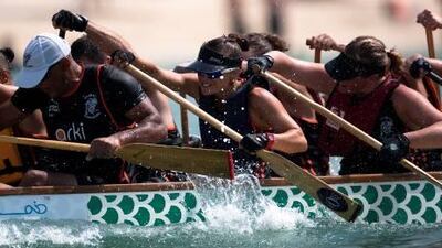 Mixed teams compete at the annual Dragon Boat racing competition.