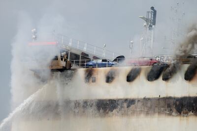 The incident exposed gaps in the ability of fire crews to respond to emergencies on hulking container ships. AP