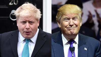 The outward similarities between Donald Trump and Boris Johnson are clear: trademark mops of blond hair. Mike Nelson / EPA