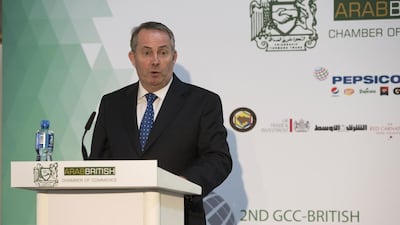 Liam Fox, the UK’s secretary of state for international trade, at the GCC-British Economic Forum in London. Stephen Lock for The National