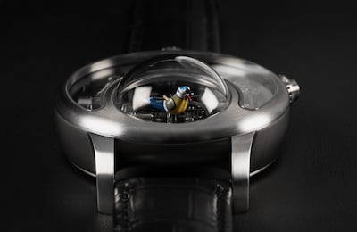 Close up of the Charming Bird Titanium watch. Photo: Jaquet Droz