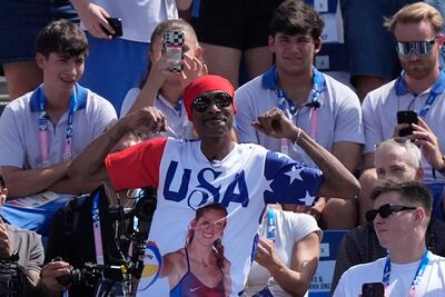 US artist Snoop Dogg watching beach volleyball at the 2024 Paris Olympics. AP