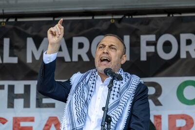 Husam Zomlot in London's Trafalgar Square joins protesters calling for a ceasefire in Gaza. Getty Images