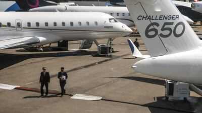 Various Bombardier executive jets on display at the Singapore Airshow. Wallace Woon / EPA