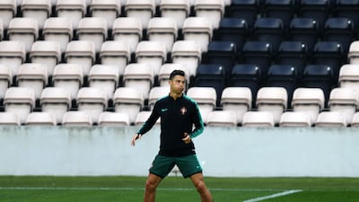 Cristiano Ronaldo of Portugal warms up during the Portugal training session prior to the UEFA Nations League final. Getty Images