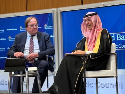 Saudi Finance Minister Mohammed Al Jadaan speaks at the Atlantic Council in Washington. Kyle Fitzgerald / The National