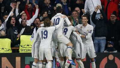 Real Madrid's Casemiro celebrates scoring their third goal with teammates. Susana Vera / Reuters