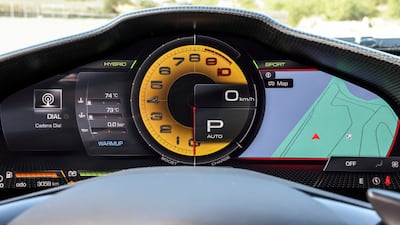 The minimalist dashboard on the 296 GTB.