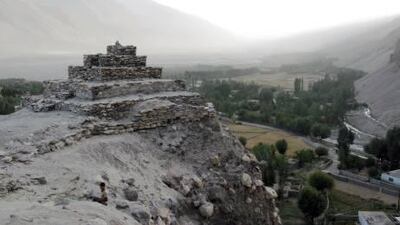 A Buddhist stupa in Vrang, Tajikistan, overlooks the Wakhan Valley, where the Panj River separates Tajikistan from northern Afghanistan. Bloomberg News