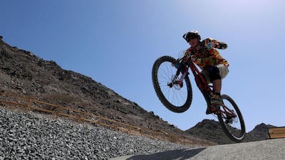 A biker enjoying a ride in the trails at Fujairah Adventure Park. Pawan Singh / The National