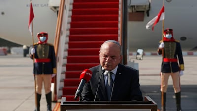 Israeli National Security Adviser Meir Ben-Shabbat, head of the Israeli delegation, delivers a statement upon arrival in Muharraq, Bahrain AP
