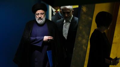 Iran's President Ebrahim Raisi arrives to address the 78th session of the UN General Assembly. AP