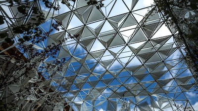 Geometric motifs have been repurposed from the popular Japan Pavilion at Dubai Expo 2020 to build the Women's Pavilion at Expo 2025 Osaka. Victor Besa / The National