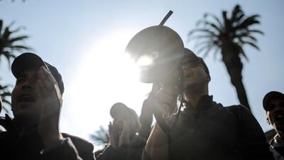 Moroccan teachers stage a protest calling to improve wages and promotion opportunities, in Rabat, Morocco. AP Photo