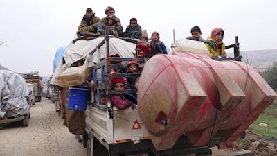 Families flee bombardment in Idlib, Syria. Bakr Alkasem for The National
