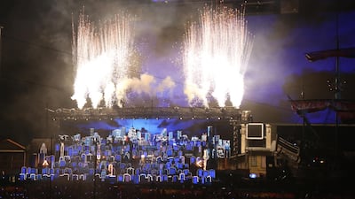 The Weeknd performs during the Super Bowl half-time show. Kim Klement