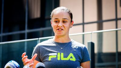 Ashleigh Barty speaks at a press conference in Brisbane after she announced her retirement from tennis. AFP