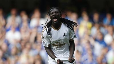 Swansea City's Bafetimbi Gomis shown during a Premier League match against Chelsea last month. Adrian Dennis / AFP / August 8, 2015