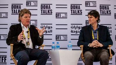 Bond scriptwriters Robert Wade (left) and Neil Purvis give a Masterclass at the Doha Tribeca Film Festival