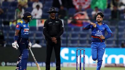 Rashid Khan of Afghanistan bowling during the Asia Cup UAE 2018 cricket match between Afghanistan vs Sri Lanka at Sheikh Zayed Cricket Stadium in Abu Dhabi.