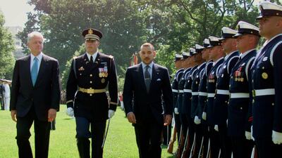 Bill Clinton and King Mohammed VI inspect troops during a State Arrival Ceremony at the White House in 2000. Getty Images