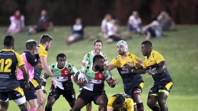 Harlequins' Kini Natuna is tackled. Chris Whiteoak/The National