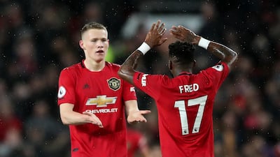 Manchester United's Scott McTominay celebrates after scoring his side's second goal against Manchester City. PA