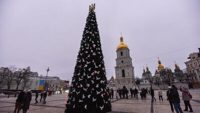 A Christmas tree in Sofiyska Square, Kyiv, Ukraine. EPA