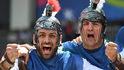 Italy fans dressed up as Roman legionaries wait for the start of the Euro 2016 Group E football match between Italy and Sweden at the Stadium Municipal in Toulouse on June 17, 2016. Pascal Guyot / AFP