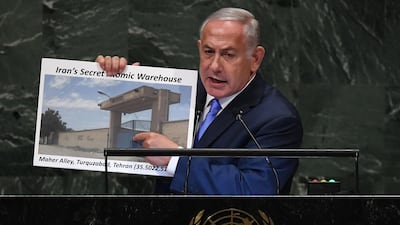 Israeli Prime Minister Benjamin Netanyahu addresses the General Assembly at the United Nations. AFP