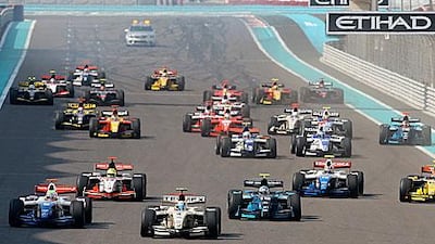 Last year Sergio Perez, front second left, won the GP2 race at the Yas before taking part in the Young Drivers Testing.