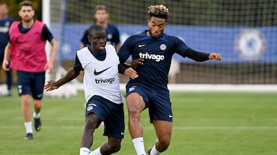 N'Golo Kante and Reece James during a training session at Chelsea.